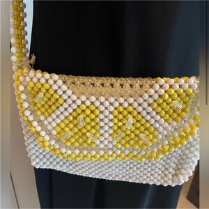 NWT Bouffants & Broken Hearts Beaded White & Yellow Lemon Purse by Kendra Dandy